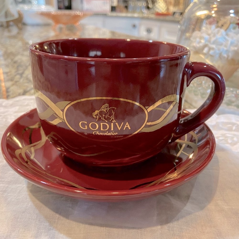 Godiva!  Red Coffee Mug with Matching Saucer